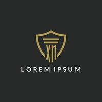 XM initial monogram logo with pillar and shield style design vector