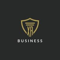 XR initial monogram logo with pillar and shield style design vector