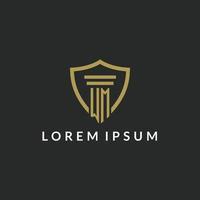 WM initial monogram logo with pillar and shield style design vector
