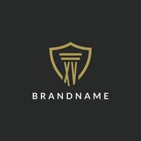 XV initial monogram logo with pillar and shield style design vector