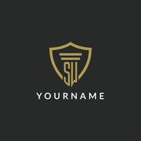 SW initial monogram logo with pillar and shield style design vector