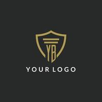 YB initial monogram logo with pillar and shield style design vector