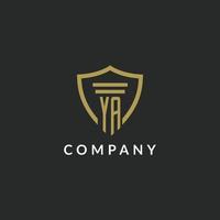 YA initial monogram logo with pillar and shield style design vector