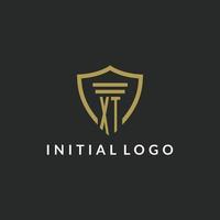 XT initial monogram logo with pillar and shield style design vector