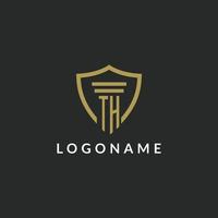 TH initial monogram logo with pillar and shield style design vector