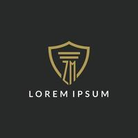ZM initial monogram logo with pillar and shield style design vector