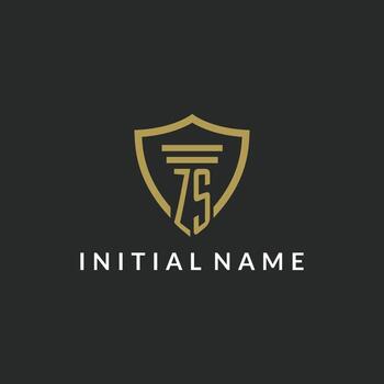 ZS initial monogram logo with pillar and shield style design vector