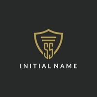SS initial monogram logo with pillar and shield style design vector