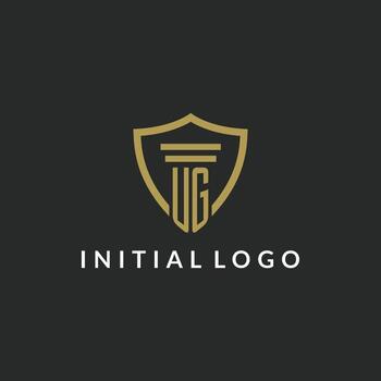 UG initial monogram logo with pillar and shield style design vector