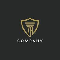 ZA initial monogram logo with pillar and shield style design vector