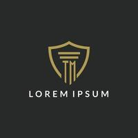 TM initial monogram logo with pillar and shield style design vector
