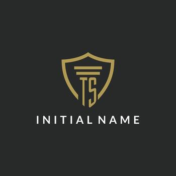 TS initial monogram logo with pillar and shield style design vector