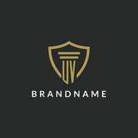 UV initial monogram logo with pillar and shield style design vector