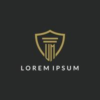 UM initial monogram logo with pillar and shield style design vector