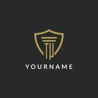 TW initial monogram logo with pillar and shield style design vector