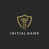 TF initial monogram logo with pillar and shield style design vector