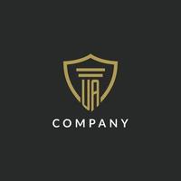 UA initial monogram logo with pillar and shield style design vector