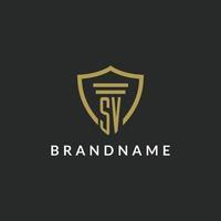 SV initial monogram logo with pillar and shield style design vector