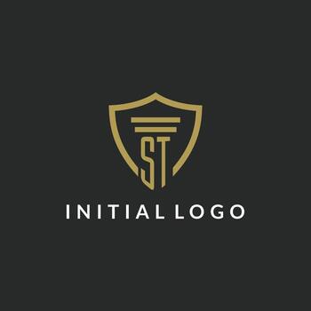 ST initial monogram logo with pillar and shield style design vector