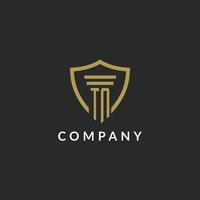 TN initial monogram logo with pillar and shield style design vector