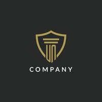 UN initial monogram logo with pillar and shield style design vector