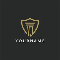 VJ initial monogram logo with pillar and shield style design vector
