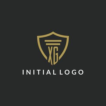 XG initial monogram logo with pillar and shield style design vector
