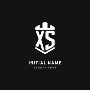 XS monogram logo initial with crown and shield guard shape style vector