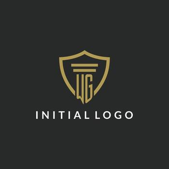 WG initial monogram logo with pillar and shield style design vector