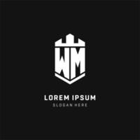 WM monogram logo initial with crown and shield guard shape style vector
