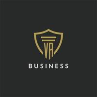 VR initial monogram logo with pillar and shield style design vector
