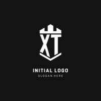 XT monogram logo initial with crown and shield guard shape style vector