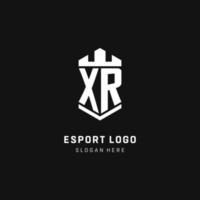 XR monogram logo initial with crown and shield guard shape style vector