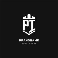 PI monogram logo initial with crown and shield guard shape style vector