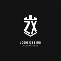 inicial del logotipo del monograma zx con estilo de forma de corona y protector de escudo vector