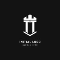 TT monogram logo initial with crown and shield guard shape style vector