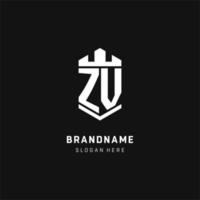 ZV monogram logo initial with crown and shield guard shape style vector