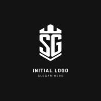 SG monogram logo initial with crown and shield guard shape style vector