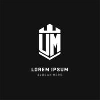 UM monogram logo initial with crown and shield guard shape style vector