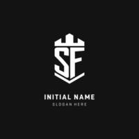 SF monogram logo initial with crown and shield guard shape style vector