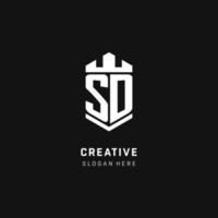 SD monogram logo initial with crown and shield guard shape style vector