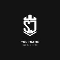 SJ monogram logo initial with crown and shield guard shape style vector