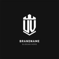 UV monogram logo initial with crown and shield guard shape style vector