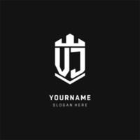 VJ monogram logo initial with crown and shield guard shape style vector