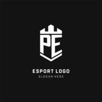 PE monogram logo initial with crown and shield guard shape style vector