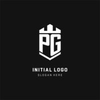 PG monogram logo initial with crown and shield guard shape style vector