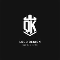 QK monogram logo initial with crown and shield guard shape style vector