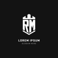 RM monogram logo initial with crown and shield guard shape style vector