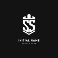 SS monogram logo initial with crown and shield guard shape style vector