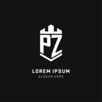 PZ monogram logo initial with crown and shield guard shape style vector